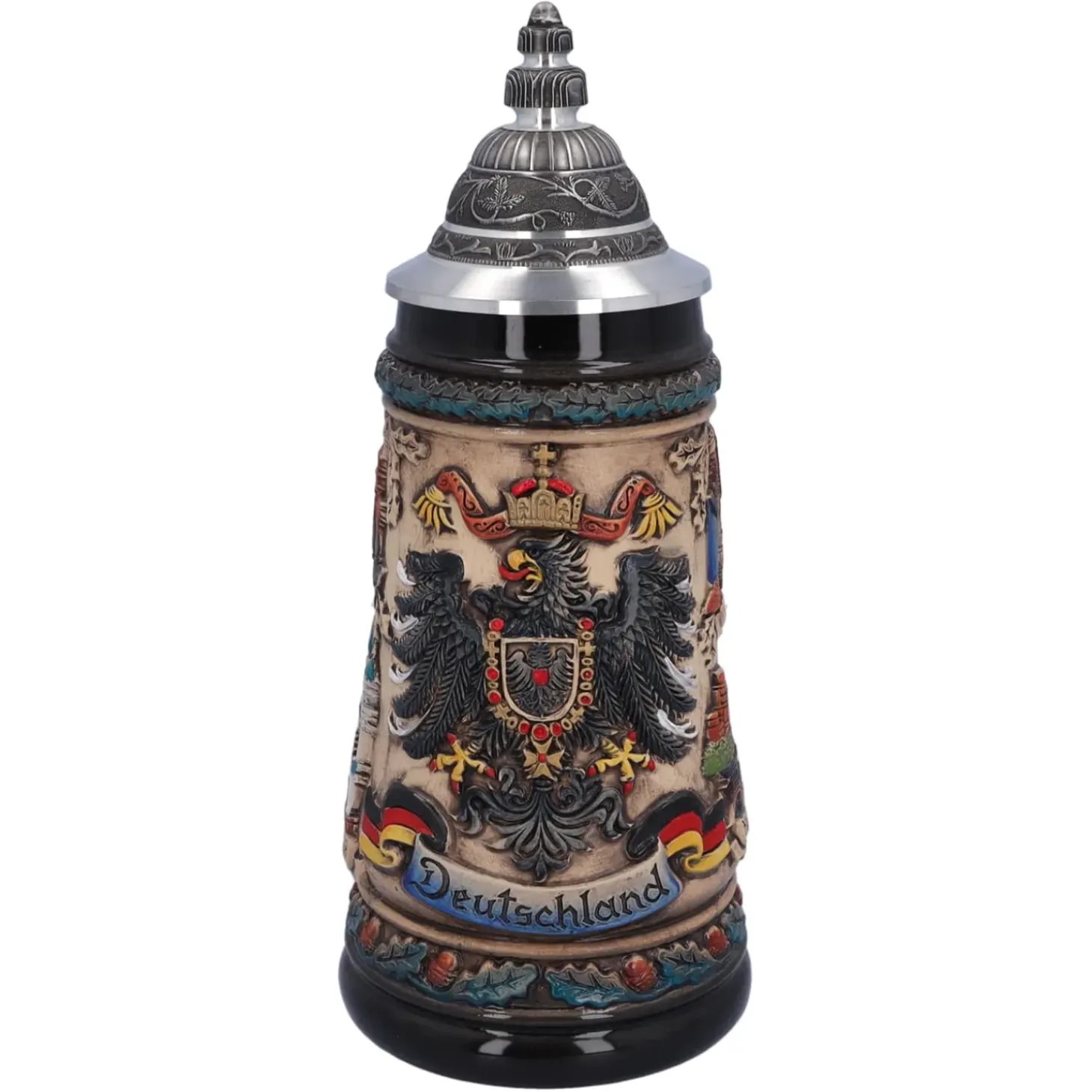 Bierkrug Mit Zinndeckel "Deutschland", Bunt-Natur, 0,5L