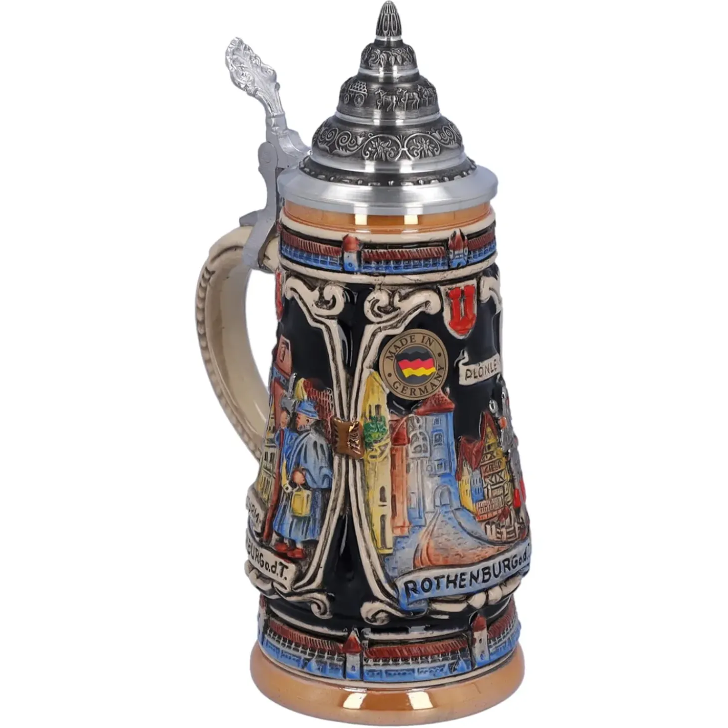 Bierkrug Mit Zinndeckel "Rothenburg Mit Ritter", 0,25 L