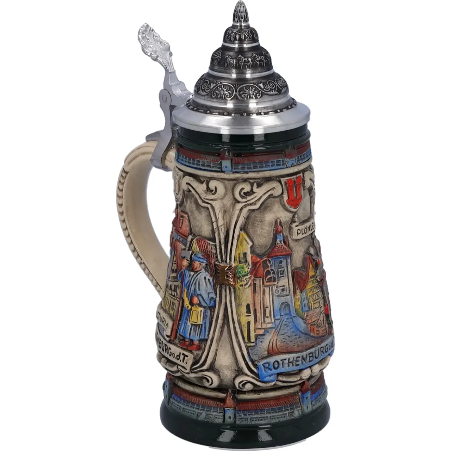 Bierkrug Mit Zinndeckel "Rothenburg Mit Ritter", 0,25L