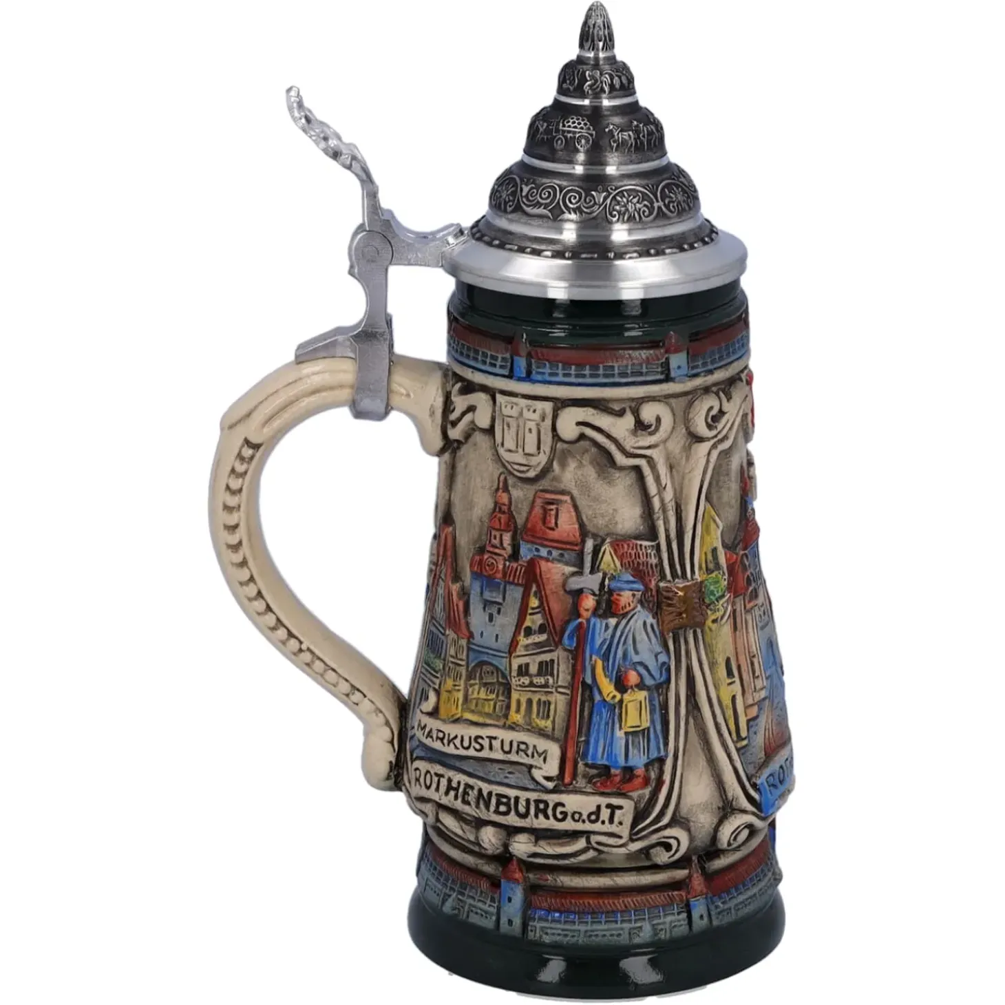 Bierkrug Mit Zinndeckel "Rothenburg Mit Ritter", 0,25L