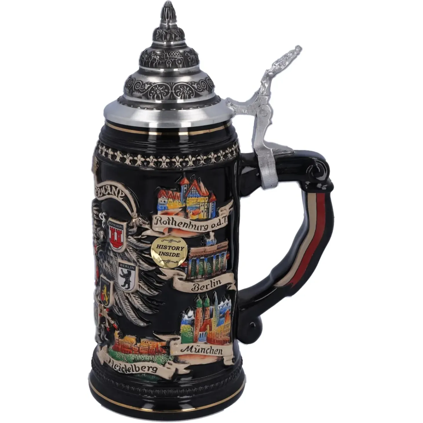 Bierkrug Mit Zinndeckel "Stadtwappen", Gold, 0,4L