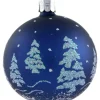 Glaskugel Blau Mit Glitzer Baumen, 7 Cm