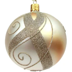 Glaskugel Gold Mit Verzierung, 8 Cm