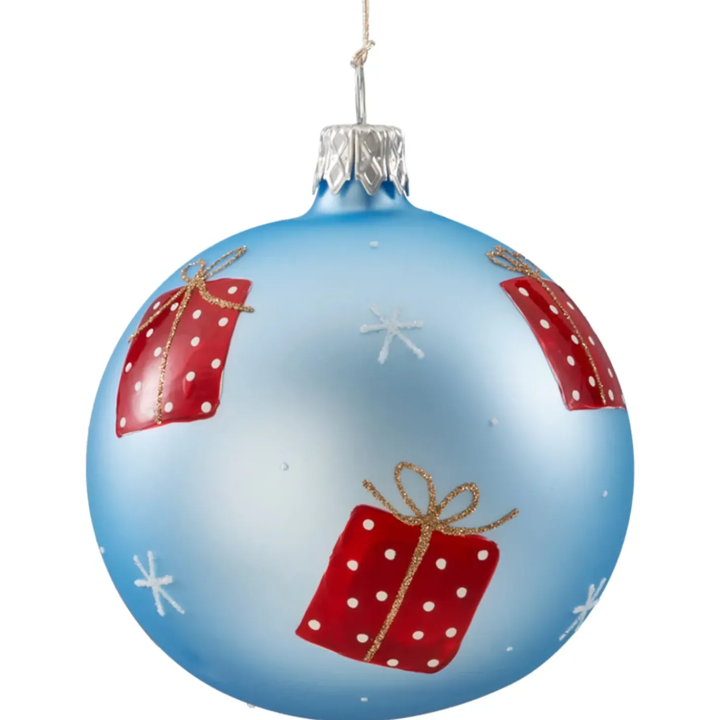 Glaskugel Hellblau Matt Mit Geschenkmotiv, 7 Cm