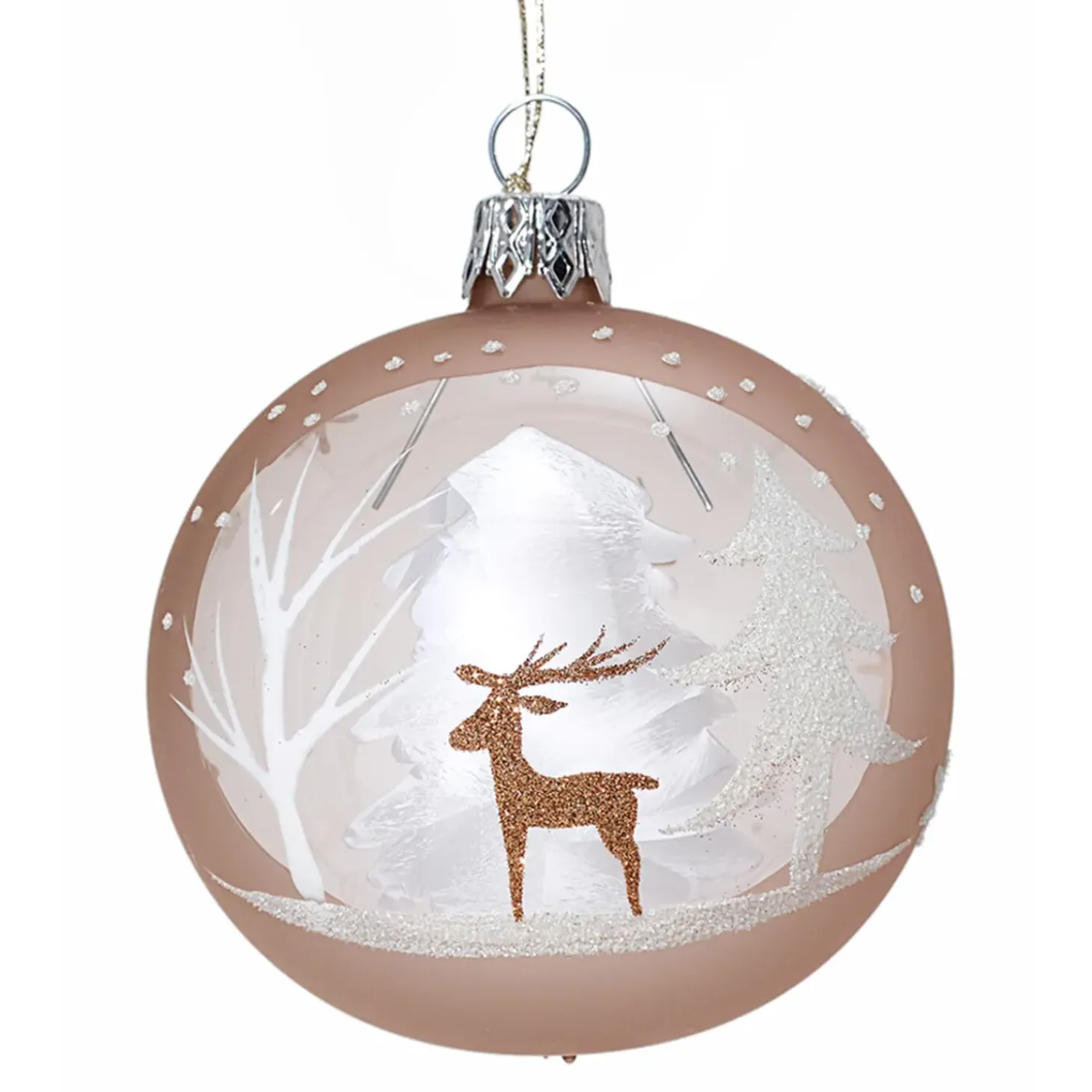 Glaskugel Hellbraun Mit Winterwald, 7Cm