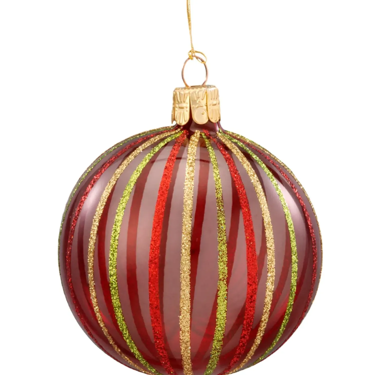 Glaskugel Klar Mit Bunten Streifen, 7 Cm