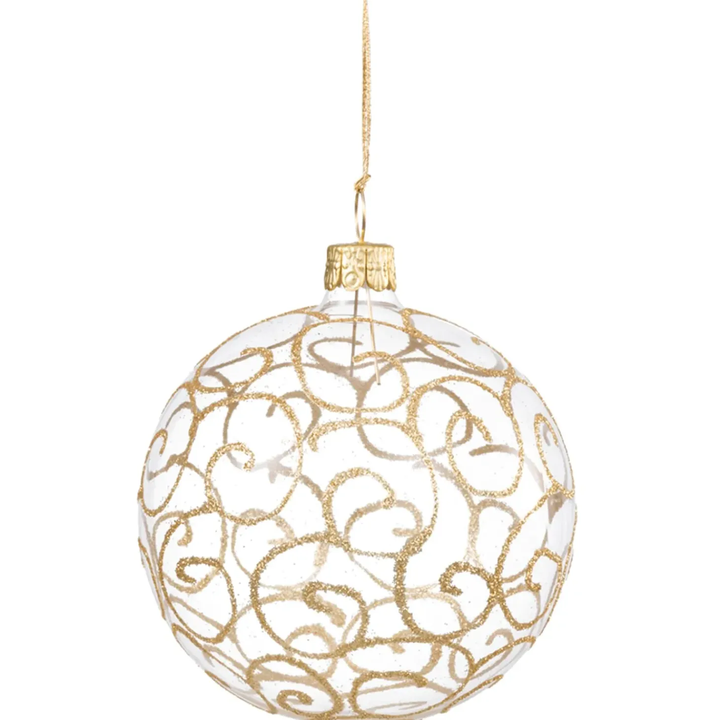 Glaskugel Klar Mit Goldschnorkeln, 8 Cm