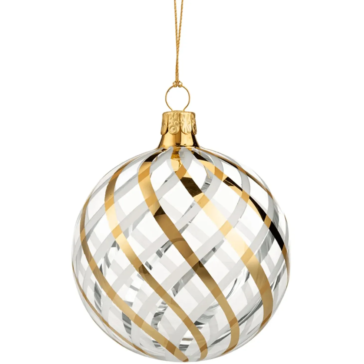 Glaskugel Klar Mit Gold-Weisem Netzdekor, 8 Cm