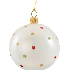 Glaskugel Opal Weis Mit Punkten, 7 Cm