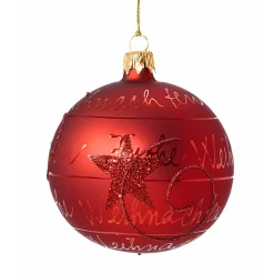 Glaskugel Rot "Frohe Weihnachten", 8 Cm