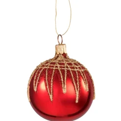 Glaskugel Rot Mit Glitterdach, 6 Cm