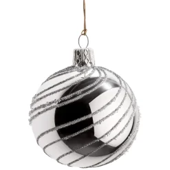 Glaskugel Silber Mit Silber Spiraldekor, 6 Cm