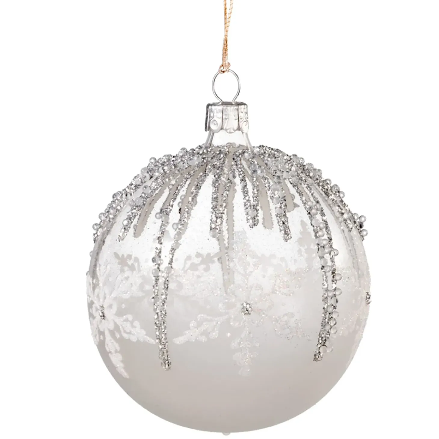 Glaskugel Weis Mit Silbernen Zacken, 8 Cm