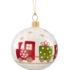 Glaskugel Weis Opal Mit Eisenbahn, 7 Cm