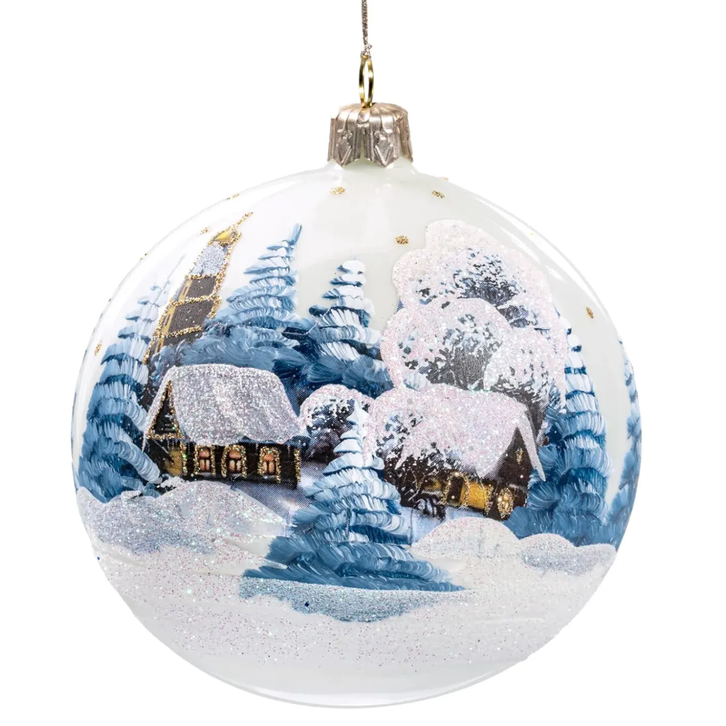 Glaskugel Weis Winterdorf, 10 Cm