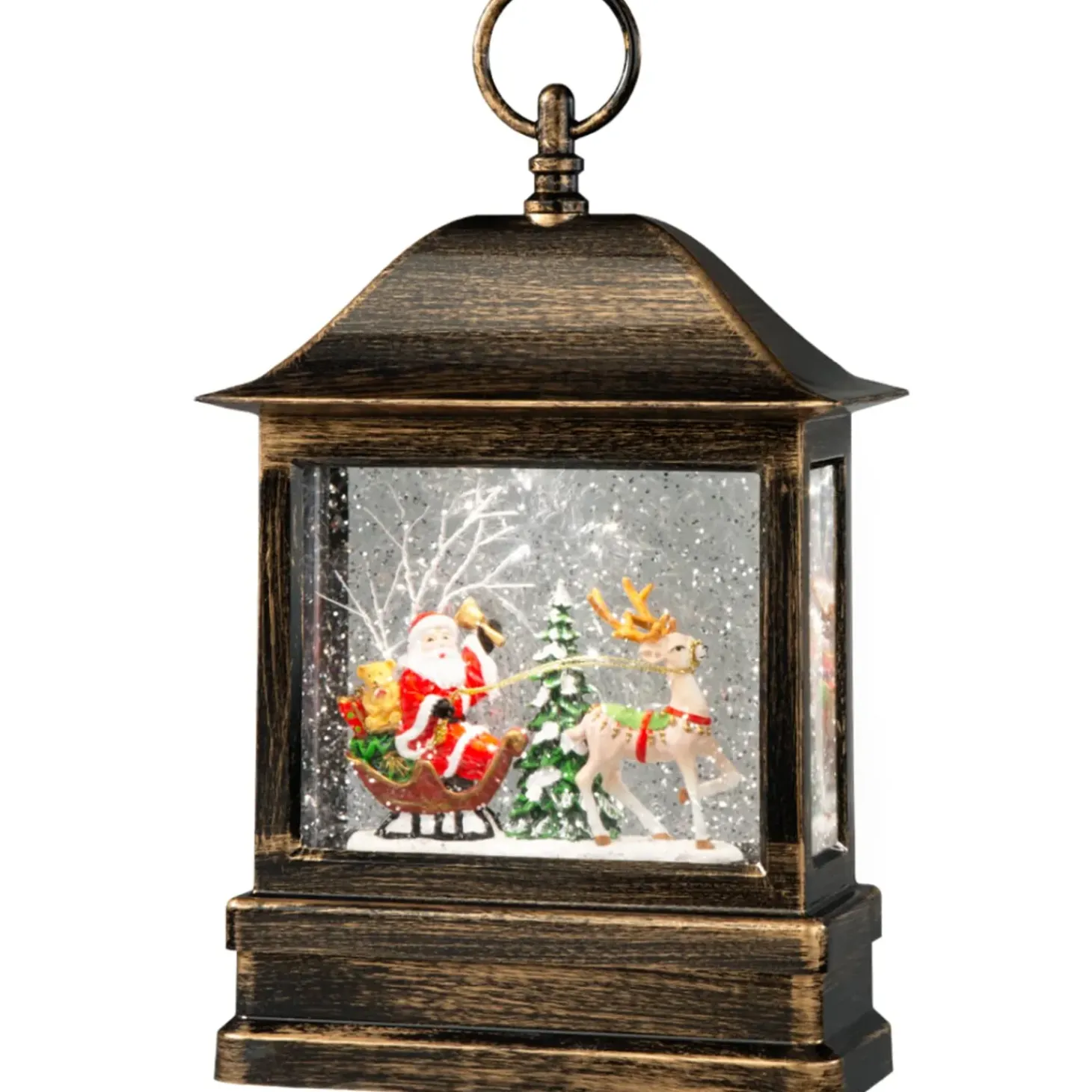 Led Schneelaterne "Weihnachtsmann Im Schlitten", 25Cm