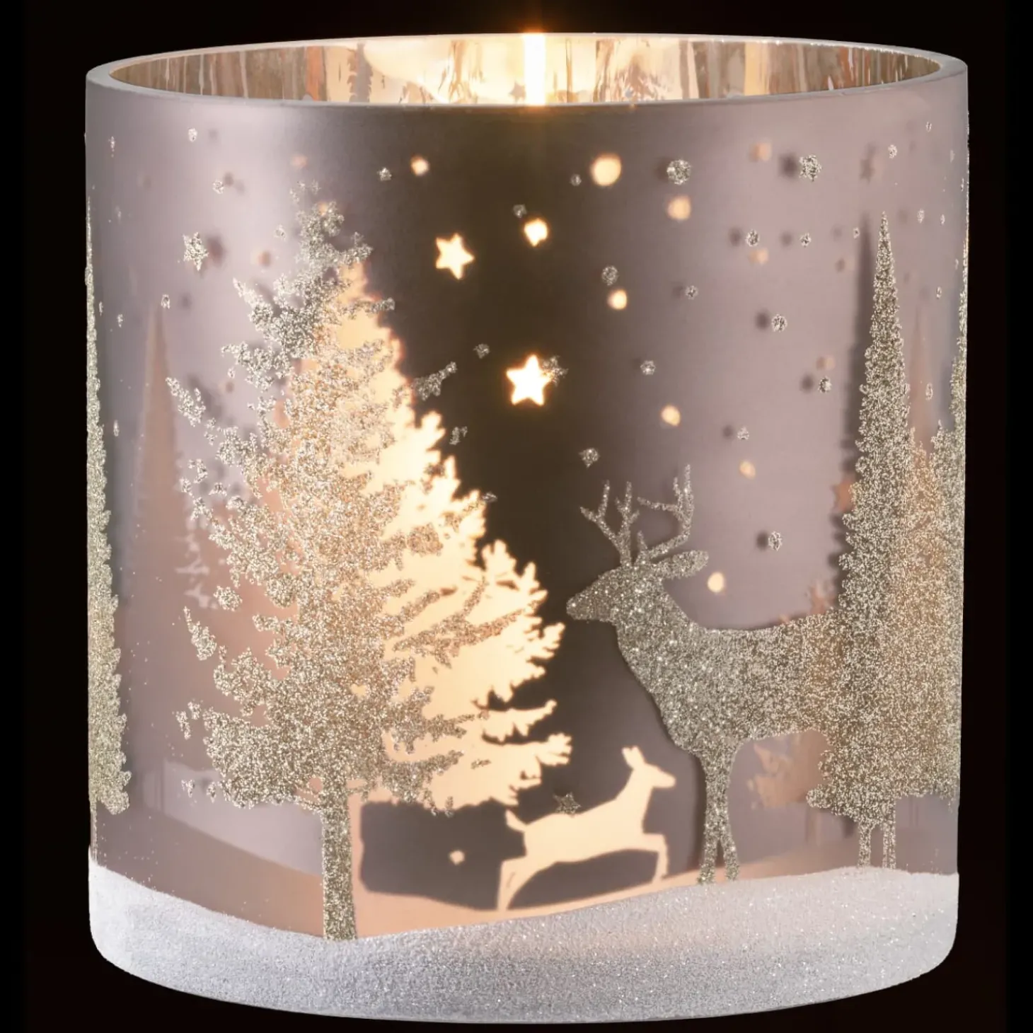 Windlicht "Hirsche Im Wald" Taupe, 15Cm